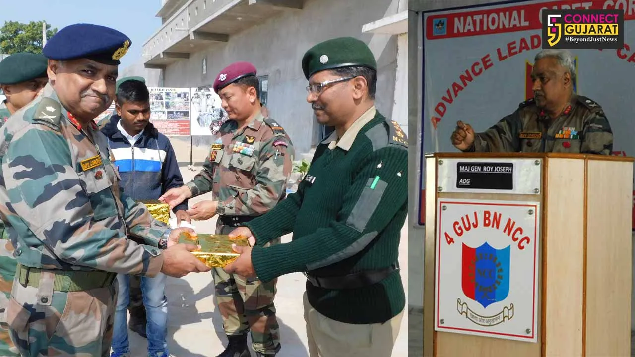 Maj Gen Roy Joseph inspects NCC advance leadership camp at Thamna, Anand