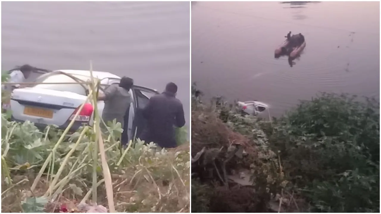 One youth died and two injured after the car drowned inside the lake at Siswa village near Vadodara