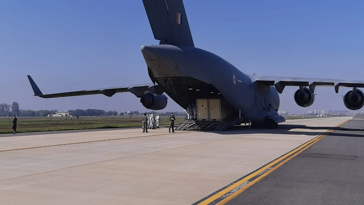 IAF C-17 'Globemaster' aircraft returned from Iran to Hindan airbase with 58 Indian citizens onboard