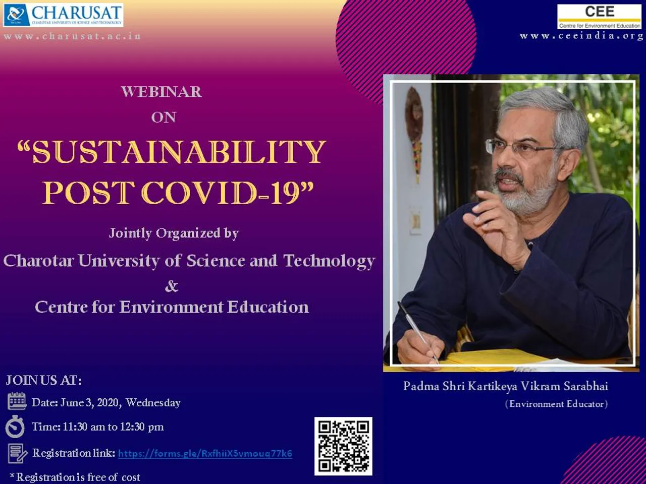 Charusat and CEE organised a webinar on Conservation is a state of harmony between men and nature