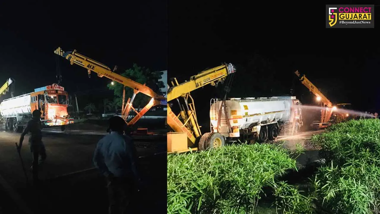 Petrol tanker tilted near Dumad express highway