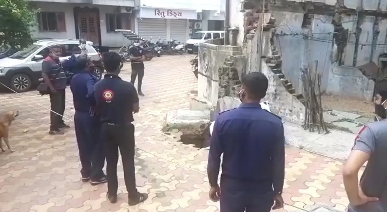 Paver block caved in outside a old house in Vadodara