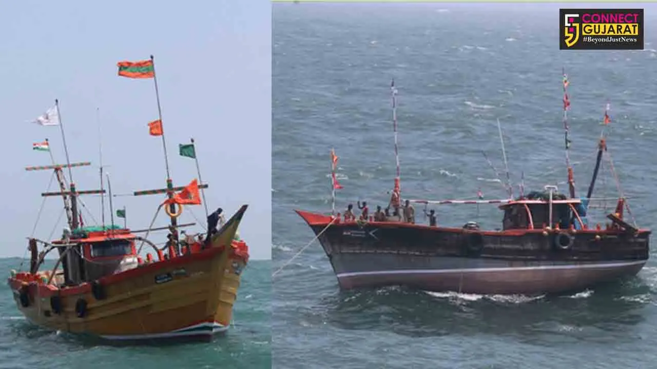ICG assists 15 fishermen onboard Indian fishing boat ‘Harshad’ and ‘AL Labbek’ off Gujarat coast