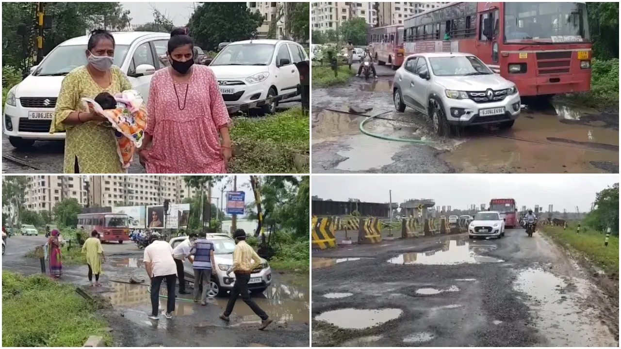 Family stuck after car entered inside the pit on Padra Vadodara highway
