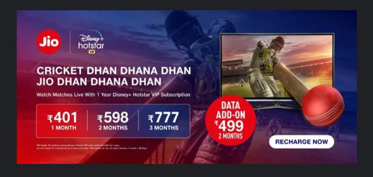 Jio Cricket Plan bundles data, voice, text benefits with Disney+ Hotstar VIP