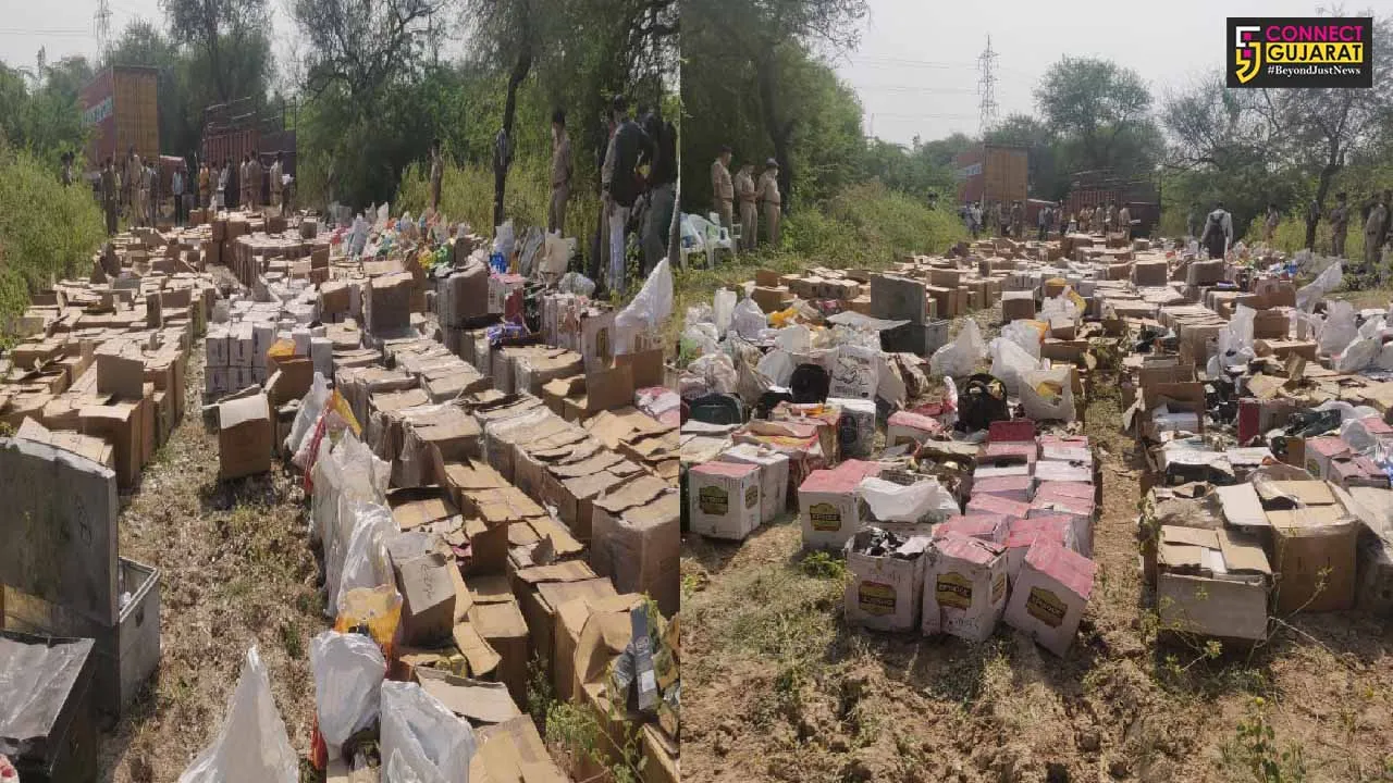 Vadodara police destroyed liquor bottles worth around one crore on Wednesday