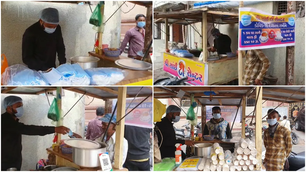 Tea seller in Vadodara give free mask to his customers with a cup of tea