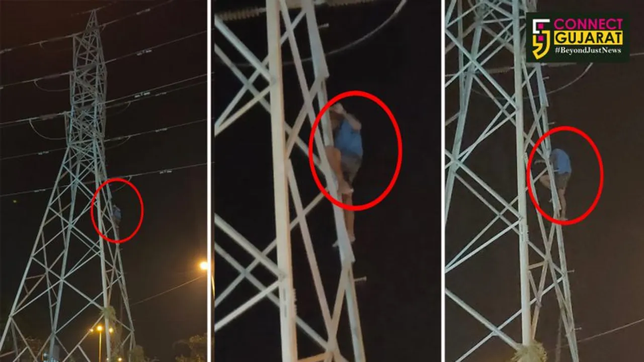 Youth climbed the high tension pole in Vadodara