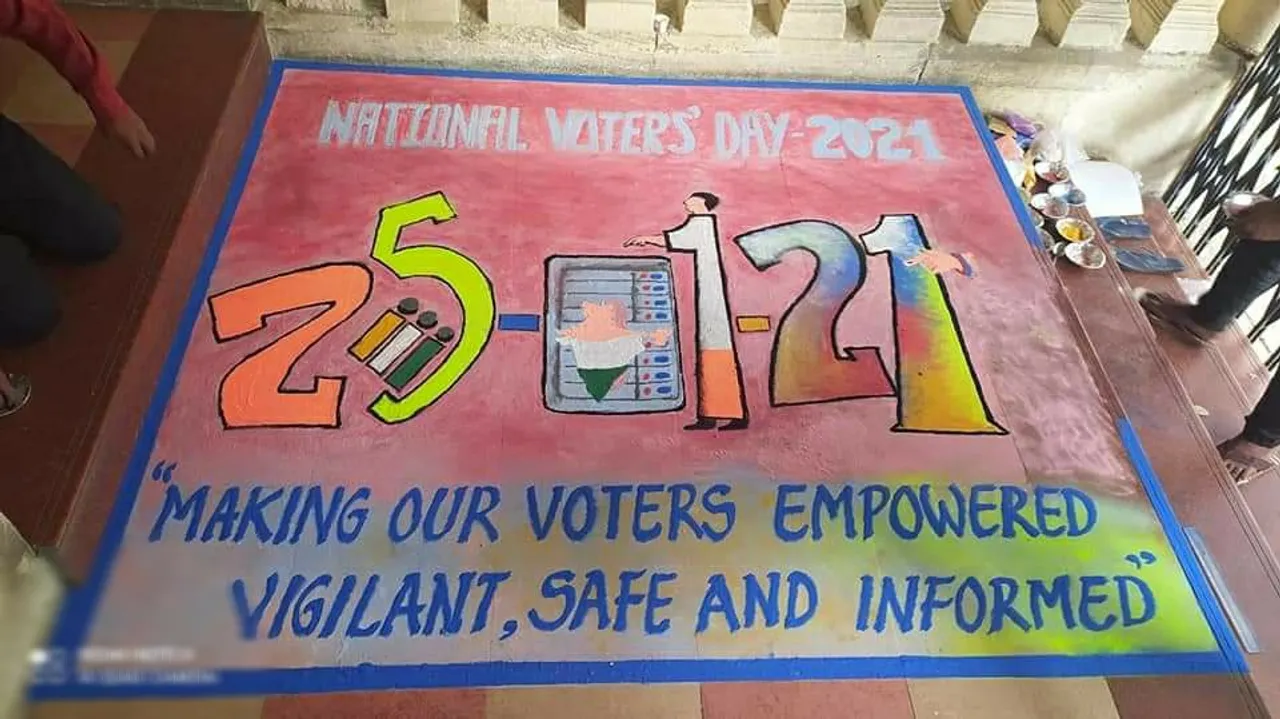 Celebration of 11th National Voters’ Day with exhibition of Voter Awareness Rangoli