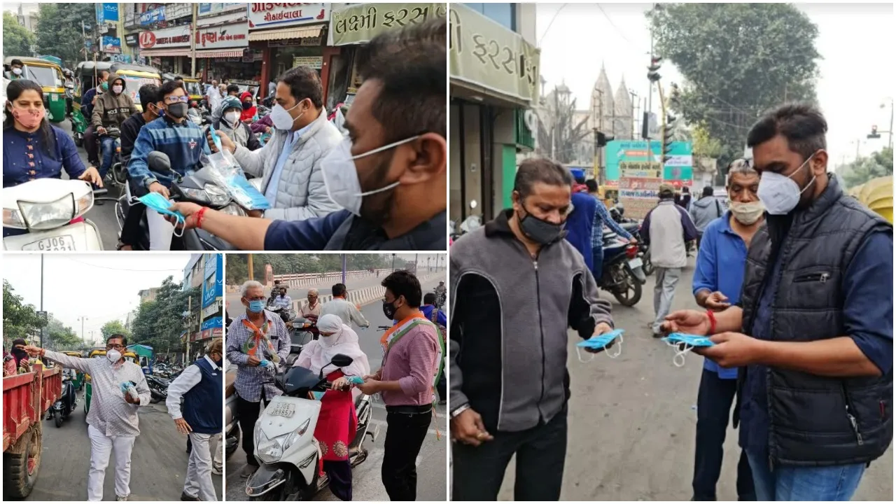 Sanjeev Medical Trust and Vadodara City Congress Committee distributes masks in various areas of the city