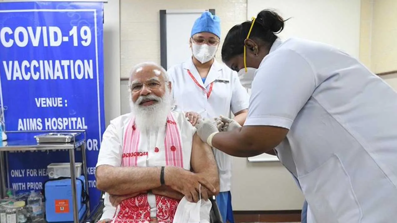 PM Narendra Modi vaccinated for corona virus in AIIMS