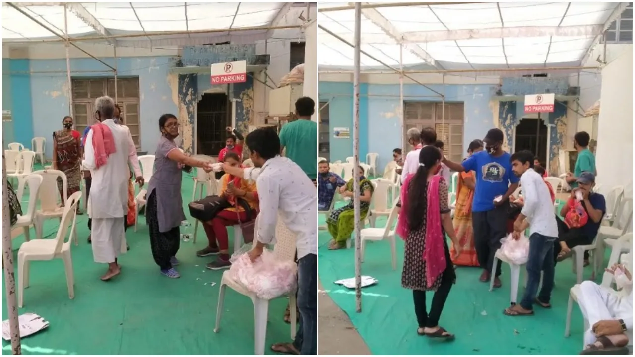 Sitting facility for relatives of patients outside Corona ward in SSG Vadodara
