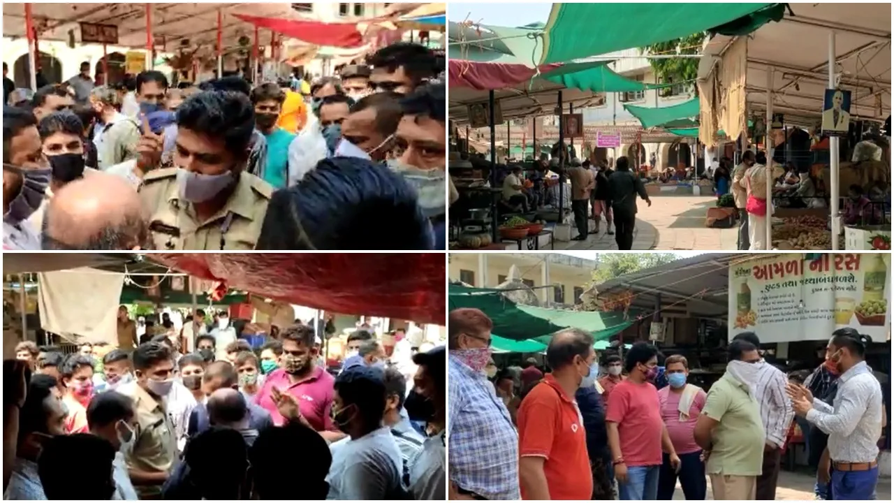 Heated arguments at Khanderao vegetable market after police imposed fine for not wearing masks