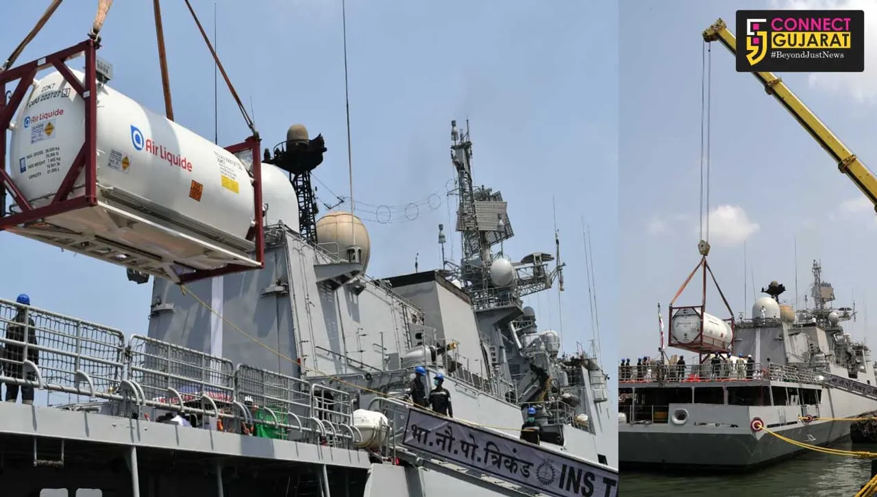 Indian Naval ship Trikand arrives at Mumbai as part of operation Samudra Setu 2