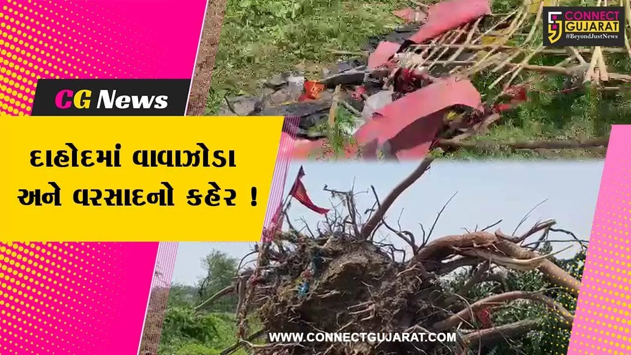 દાહોદ: ભારે વાવાઝોડા અને વરસાદથી તારાજી, લોખંડનું  મહાકાય કેબીન હવામાં ફંગોળાયુ