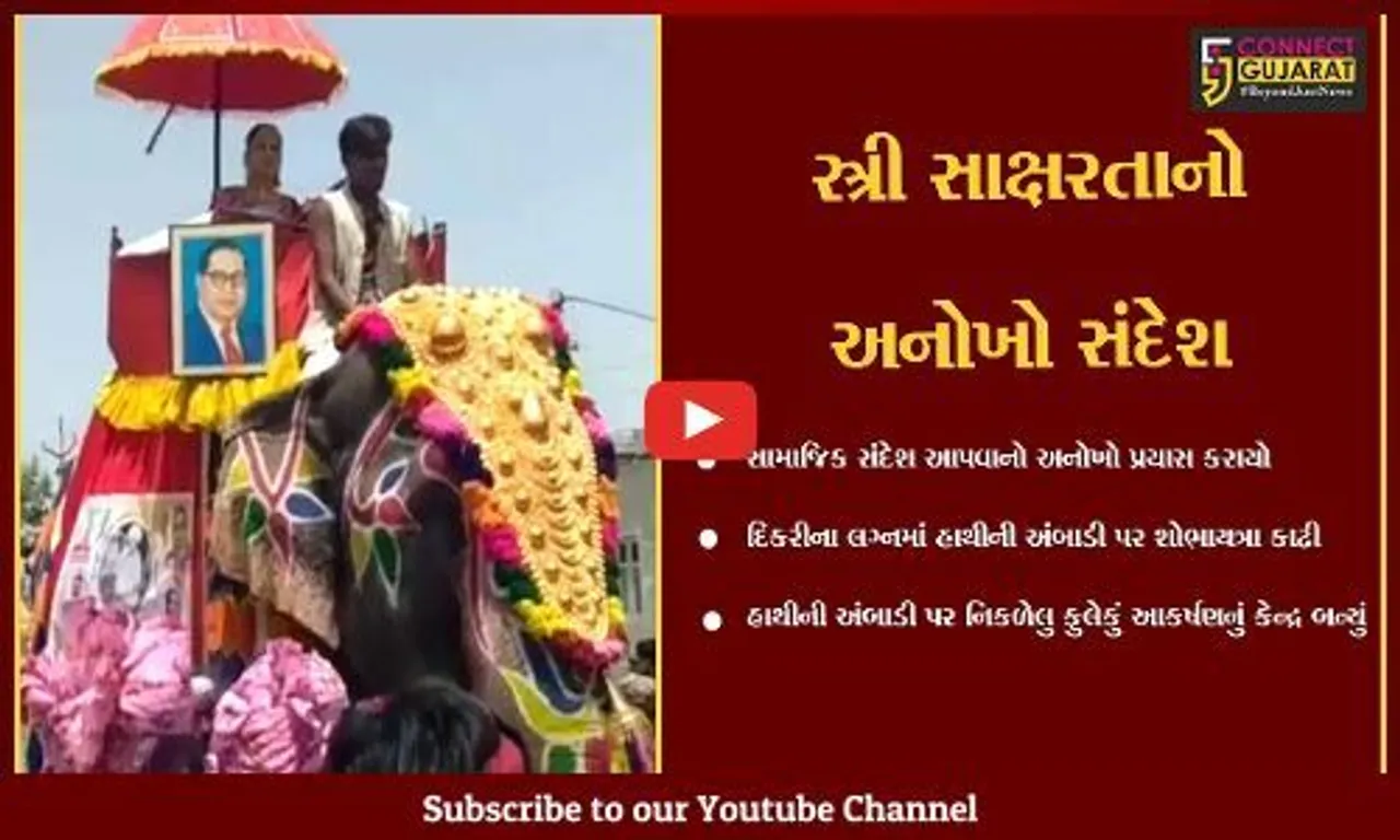 સુરેન્દ્રનગર : "દિકરી ભણાવો, દિકરીને અધિકાર આપો", વઢવાણમાં લગ્ન નિમિત્તે હાથીની અંબાડી પર દિકરીની અનોખી શોભાયાત્રા નીકળી