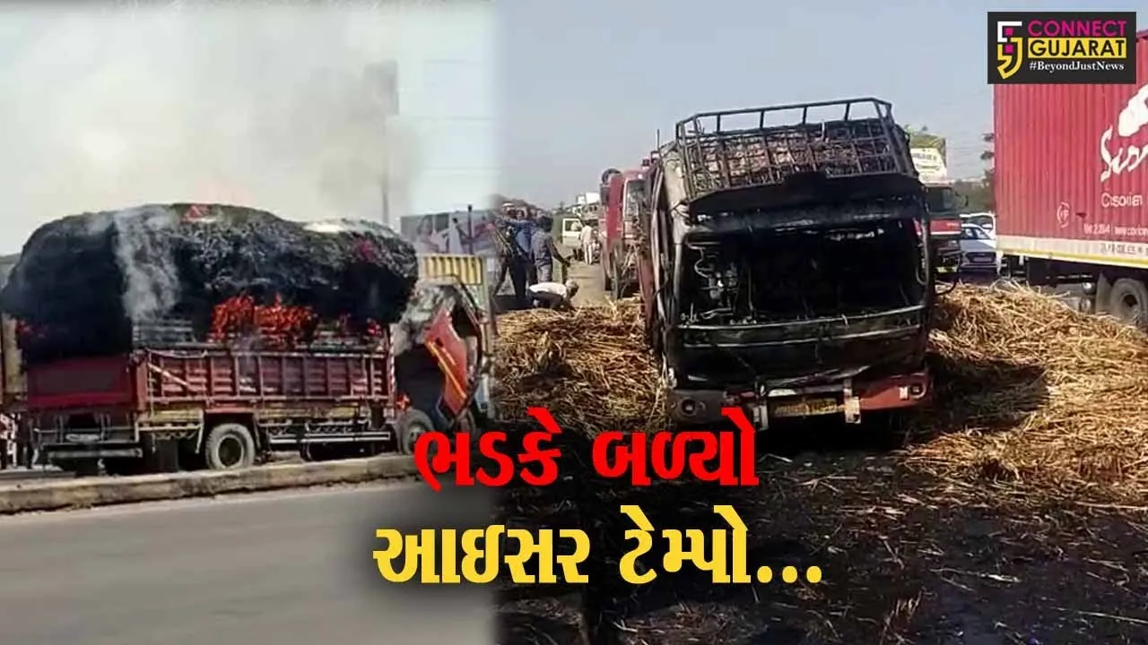 સુરત : સૂકા ઘાસનો જથ્થો ભરીને લઈ જતાં આઇસર ટેમ્પોમાં ફાટી નીકળી આગ, ફાયર ફાઇટરો દોડ્યા...
