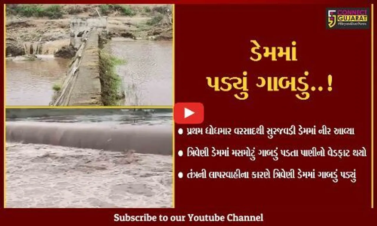 અમરેલી : ત્રિવેણી ચેકડેમમાં ગાબડું પડતા લાખો લિટર પાણીનો વેડફાટ, તંત્રની લાપરવાહી સામે આવી