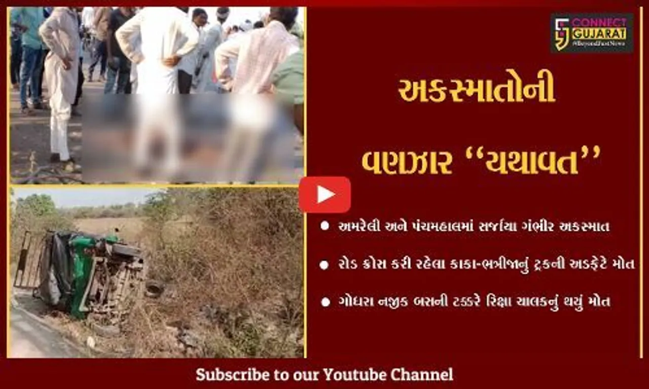 રાજ્યમાં અકસ્માતોની વણઝાર : અમરેલી અને પંચમહાલમાં સર્જાયા ગંભીર અકસ્માત, 3થી વધુ લોકોના મોત.