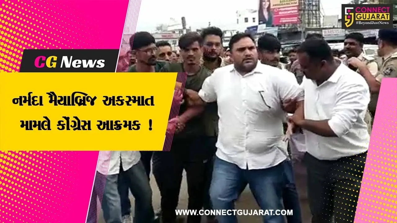 ભરૂચ: નર્મદામૈયા બ્રિજ પર ભારે વાહનોના પસાર થવા પર પ્રતિબંધની માંગ,યૂથ કોંગ્રેસ દ્વારા યોજાયુ પ્રદર્શન