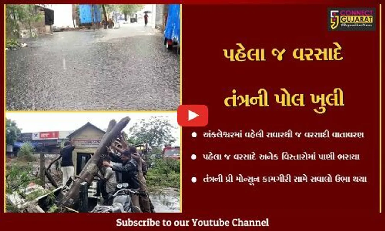 અંકલેશ્વર: ધોધમાર વરસાદ વરસતા ઠેર ઠેર પાણી ભરાયા , પીરામણ નાકા પાસે વૃક્ષ ધરાશાયી