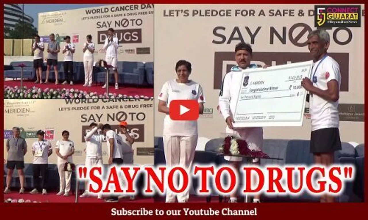 સુરત : વર્લ્ડ કેન્સર-ડે નિમિત્તે "SAY NO TO DRUGS"ના સંદેશા સાથે મેરેથોન દોડ યોજાય...