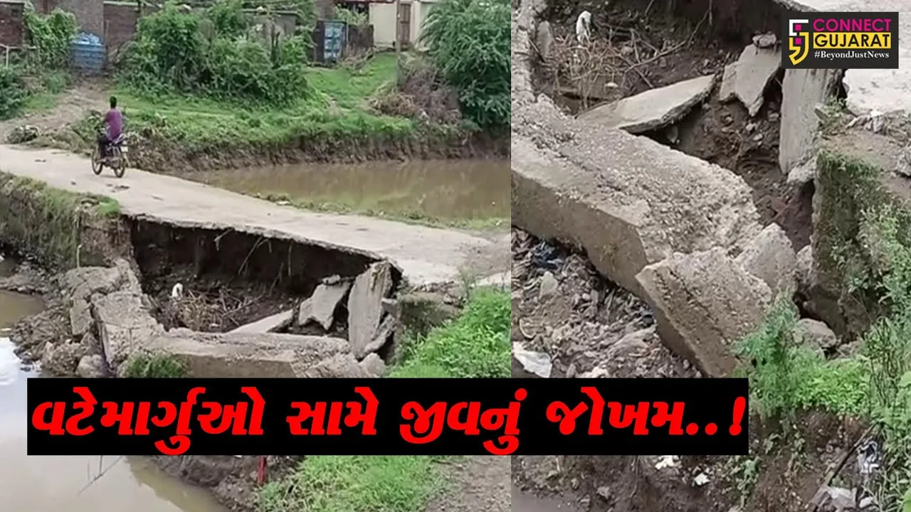 અમરેલી : સાવરકુંડલાના વિજયનગર નજીક બ્રિજ ધોવાઈ જતાં લોકો જીવના જોખમે માર્ગ પસાર કરવા મજબૂર..!