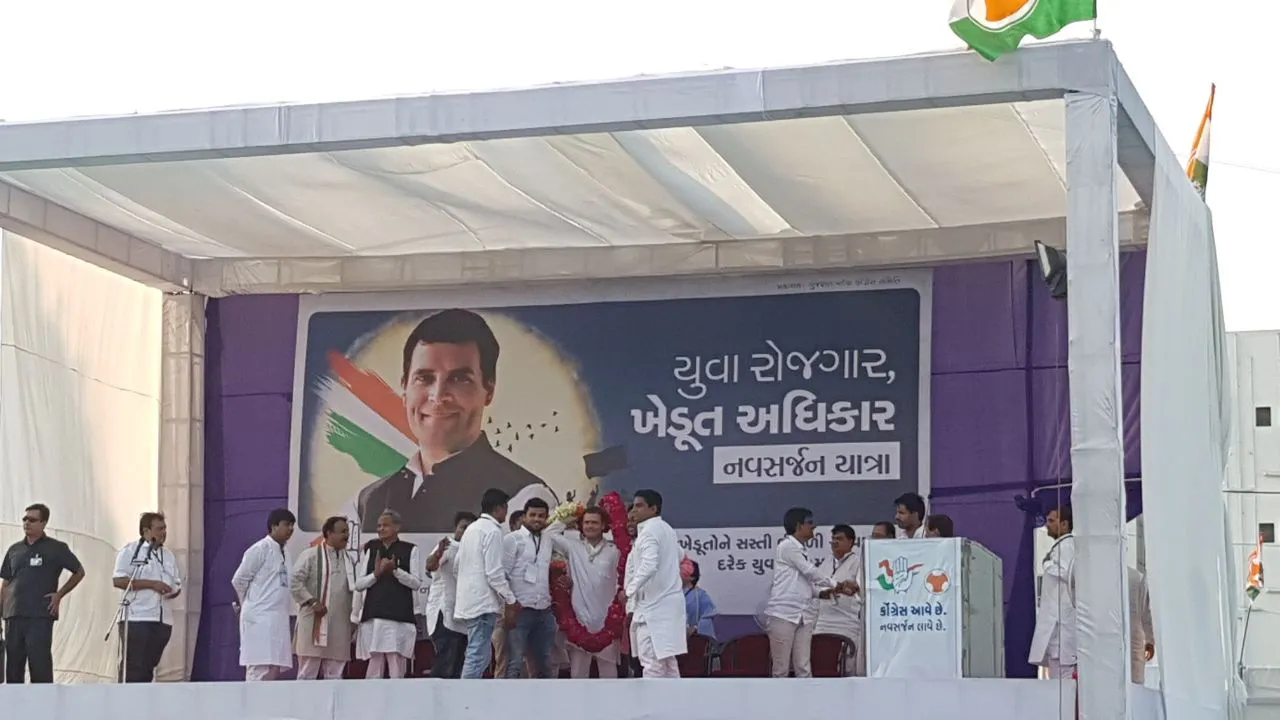 અંકલેશ્વરમાં રાહુલ ગાંધીની નવસર્જન યાત્રાનું આગમન થતા કરાયુ સ્વાગત