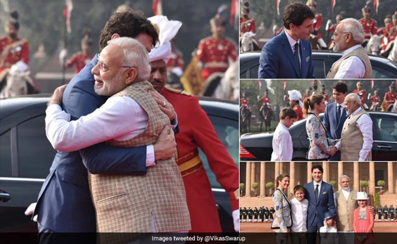 PM નરેન્દ્ર મોદીએ કેનેડિયન PM જસ્ટીન ટ્રુડોનું ભવ્ય સ્વાગત કર્યુ