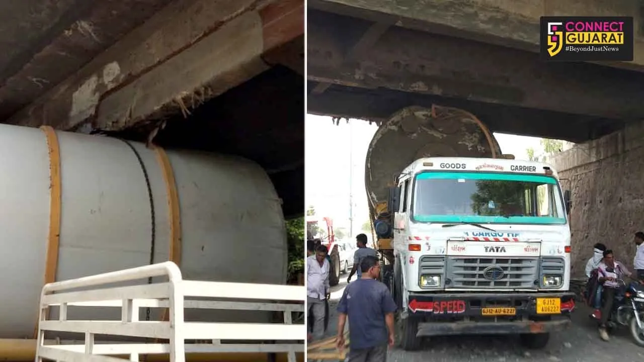 અંકલેશ્વર ONGC બ્રિજ નીચે ટ્રક ફસાતા ટ્રાફિક જામ