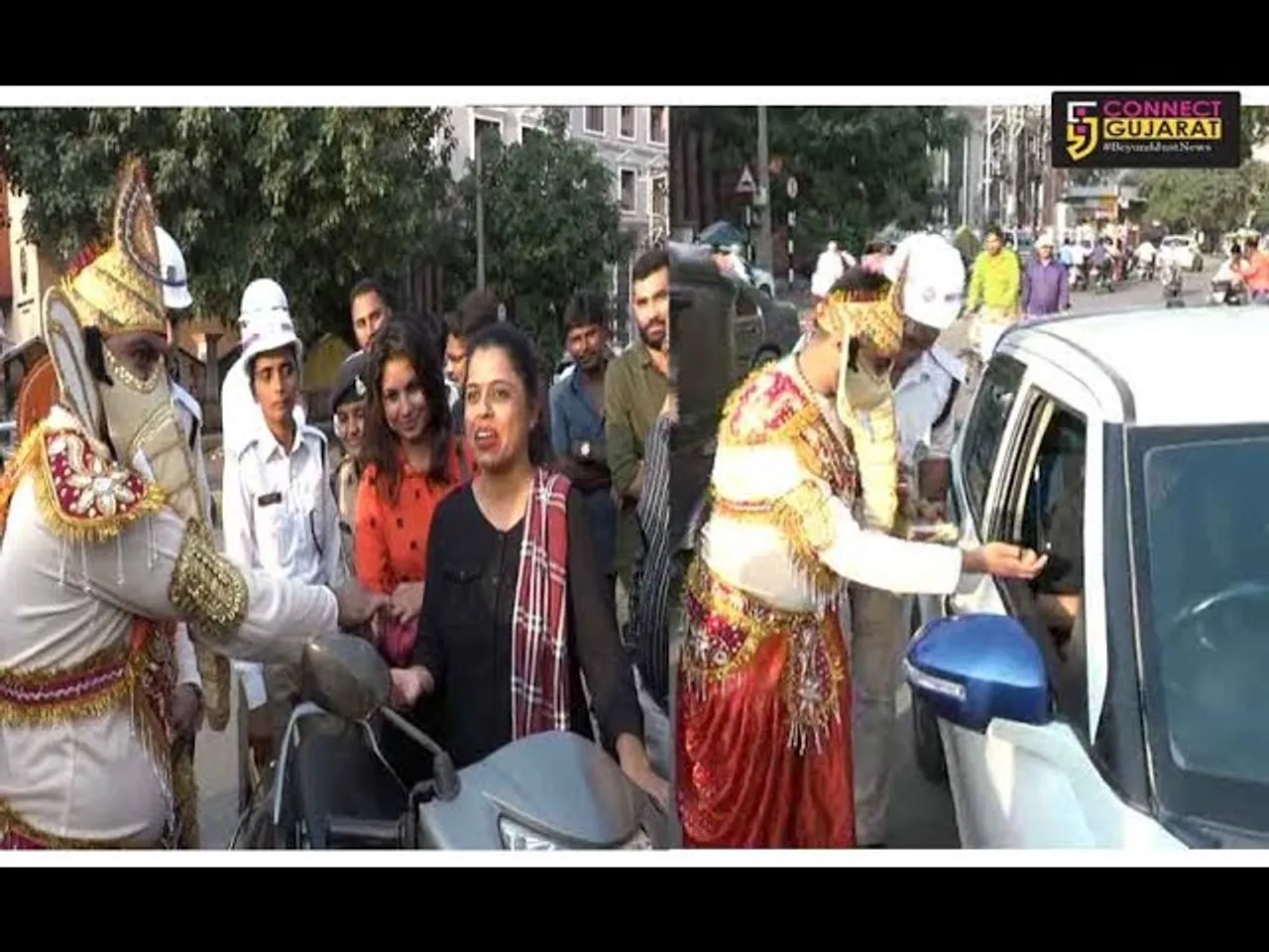 ટ્રાફિક નિયમનનો ભંગ કરનારને ગણપતિ દાદાએ રોક્યા, વચન મેળવી આપી મોદકની પ્રસાદી 