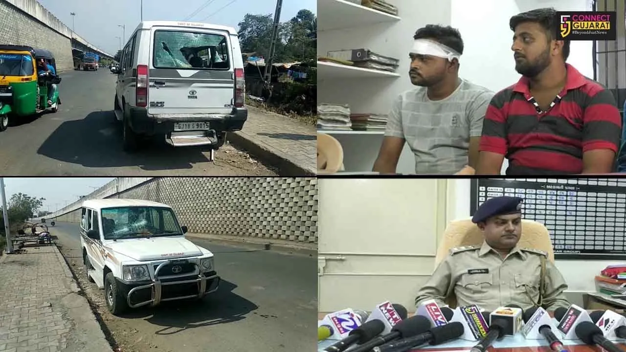 અંકલેશ્વર: રોંગ સાઈડમાં રિક્ષામાં આવેલા 4-5 શખ્સોએ સરકારી ગાડીમાં કરી તોડફોડ