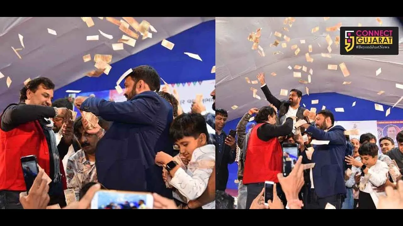 જામકંડોણામા કિર્તીદાન ગઢવી પર કર્યો કેબિનેટ મંત્રી જયેશ રાદડીયાએ રૂપિયાનો વરસાદ