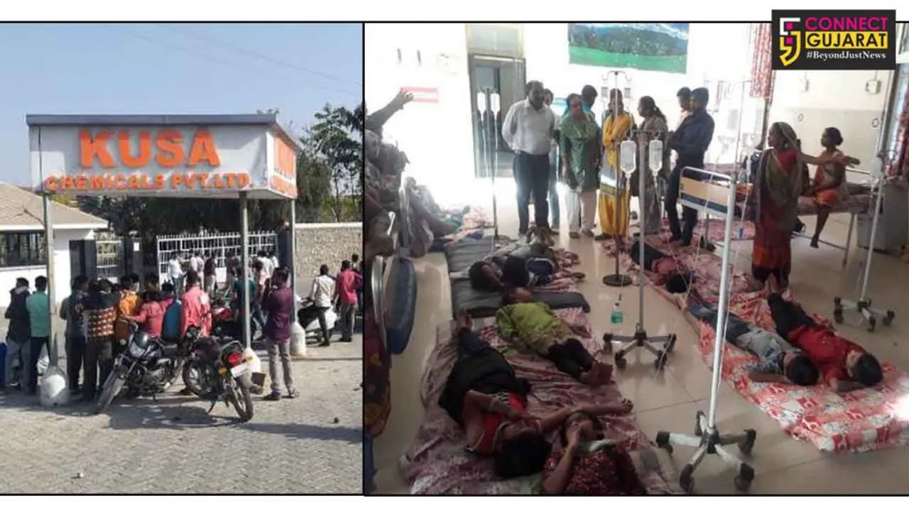 કુષા કેમીકલ્સ કંપનીના ગેસની આડ અસરથી પ્રાથમિક શાળાના બાળકોની હાલત ગંભીર બનતા ગ્રામજનોએ કર્યો હલ્લાબોલ
