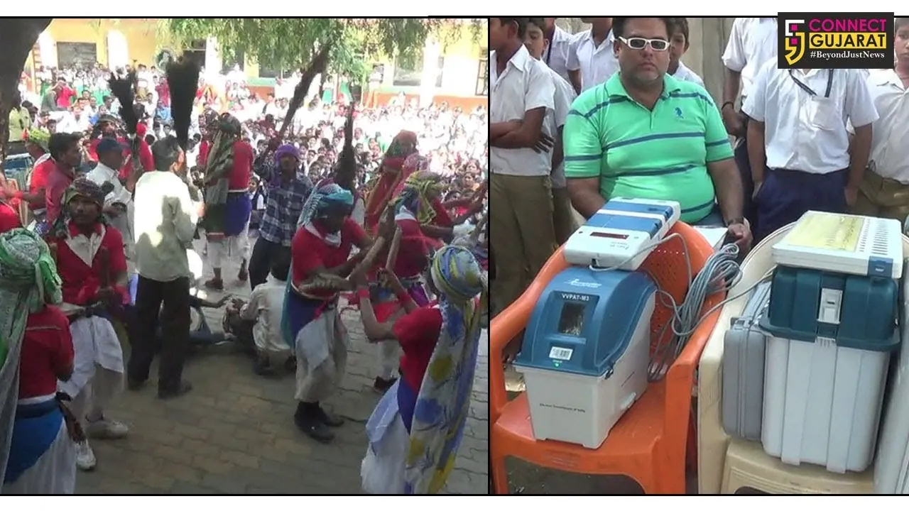 નવસારી: ઘેરિયા નૃત્ય કરતા આદિવાસીઓ જિલ્લાભરમાં નૃત્ય કરીને લોકોને મતદાન કરવાનો આપ્યો સંદેશો