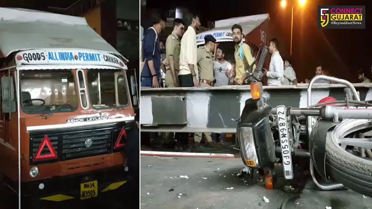 સુરત: ખાંડ બજાર ગરનાળા પાસે મોડી રાત્રે એક ટ્રક લોખંડની એન્ગલ સાથે ભટકાતા અફરાતફરી