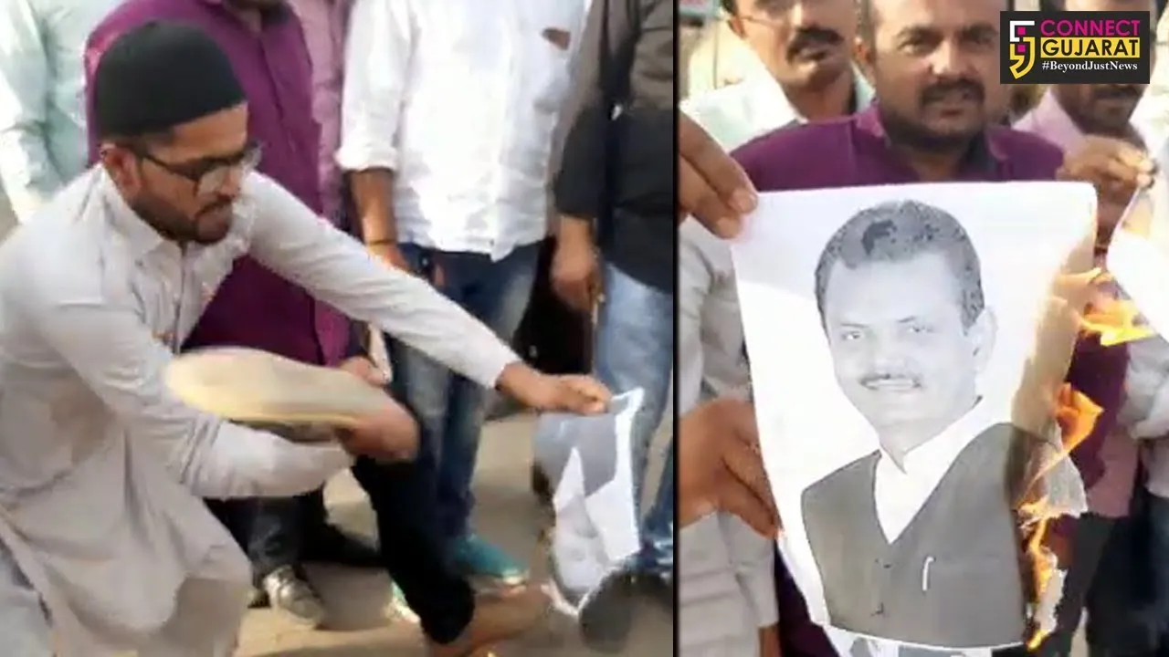 મુસ્લિમોની લાગણી દુભાતા ભાજપ પ્રદેશ પ્રમુખ જીતુ વાધાણીનું પોસ્ટર સળગાવાયું