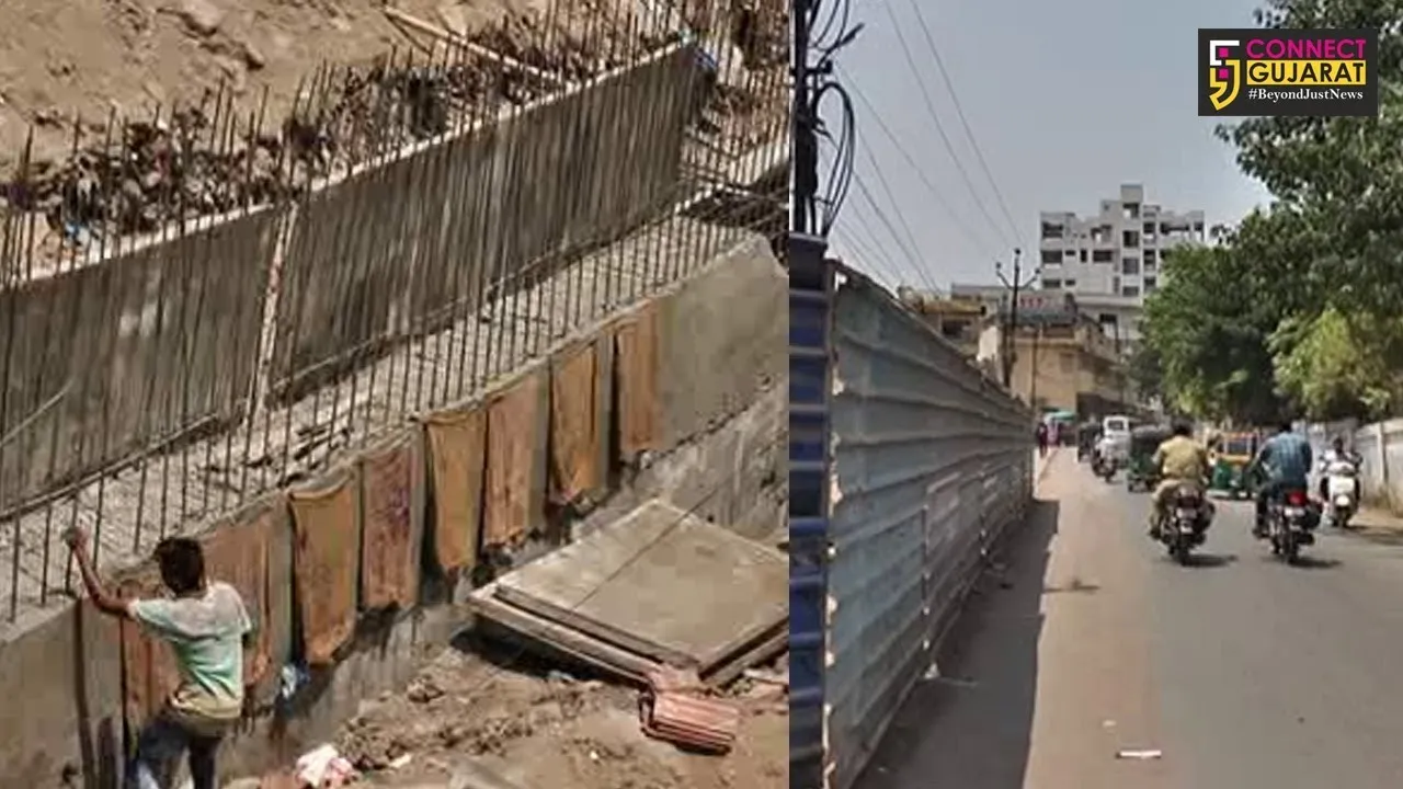 ભરૂચ સોનેરી મહેલ રોડ તરફ ગત ચોમાસે ધસી પડેલ દિવાલ અને નાળાની મરામત કરાવતી નગરપાલિકા