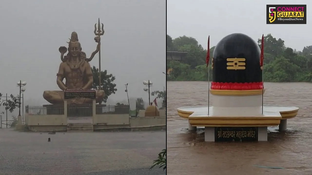 નવસારી:અવિરત વરસાદને લઈને કાવેરી નદી બે કાંઠે, નદીએ કર્યો મંદિરના શિવલિંગ પર જળાભિષેક