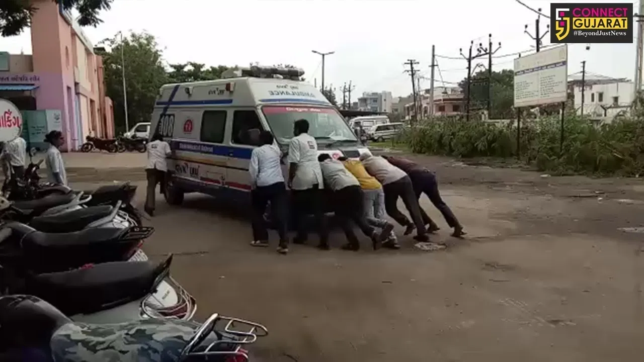 ભરૂચ સિવિલ હોસ્પિટલમાં દર્દીને લઈ આવેલ ૧૦૮ એમ્બ્યુલન્સ જ પડી બિમાર,મારવા પડ્યા ઘક્કા