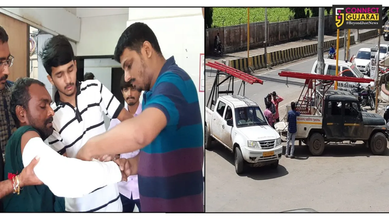 જૂનાગઢ: સ્ટ્રીટલાઇટો ફીટ કરતી વેળા સીડી તૂટી પડતા કર્મચારીને ઇજા