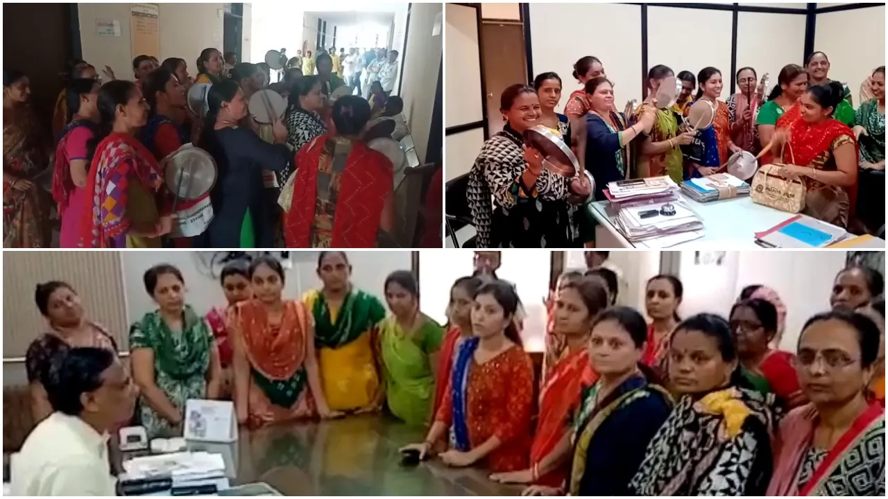 દુધરેજ પાલિકાના રહીશો દ્વારા રસ્તા સહીતની અસુવિધાઓ મુદ્દે થાળી વેલણ વગાડીને મચાવ્યો હોબાળો
