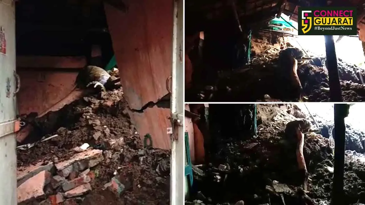ભરૂચના વેજલપુર વિસ્તારમાં મકાનની દિવાલ ધરાશાયી : પરિવારનો બચાવ