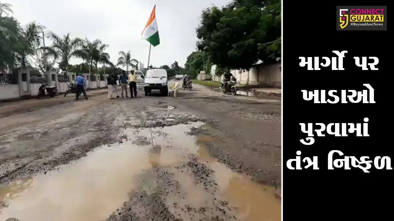 ભરૂચ: યુવાને ખાડામાં કાર ઉભી રાખી નિષ્ફળ તંત્રની આંખ ઉઘાડવાનો કર્યો પ્રયાસ