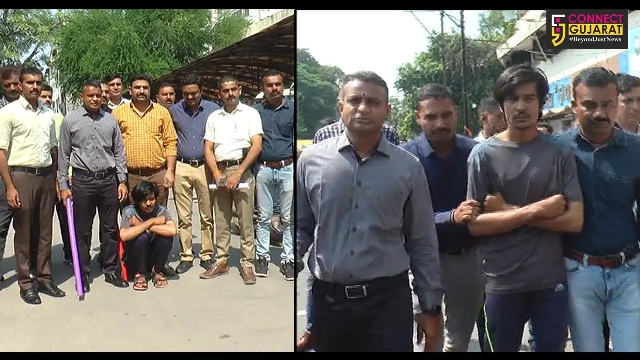 રાજકોટ :  ફુલછાબ ચોકમાં આતંક મચાવનારા આરોપીનું પોલીસે સરઘસ કાઢયું