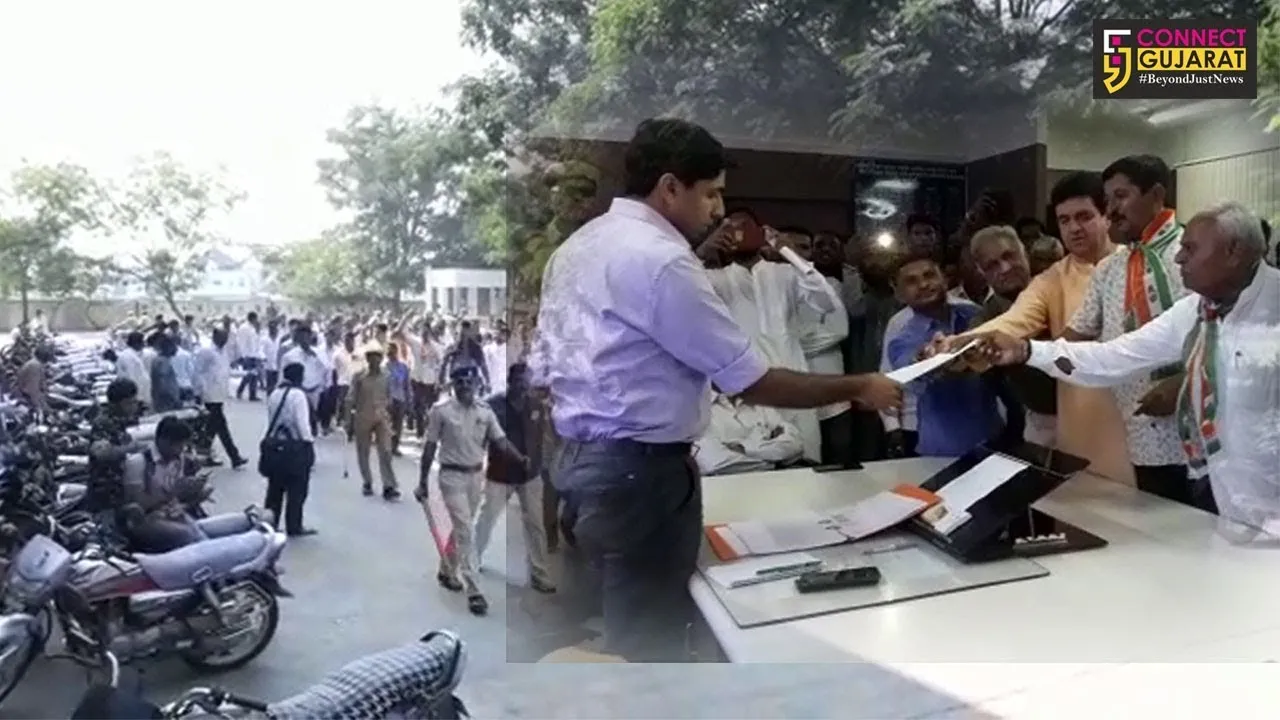 સુરેન્દ્રનગર : કમોસમી વરસાદથી બળી ગયેલા પાકના જથ્થા સાથે ખેડૂતોએ યોજી રેલી