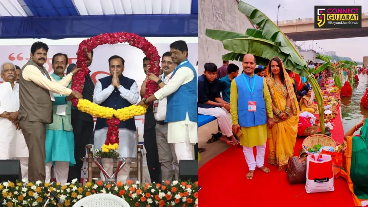 અમદાવાદના સાબરમતીના કિનારે કરાઈ છઠ મહોત્સવની પૂજા