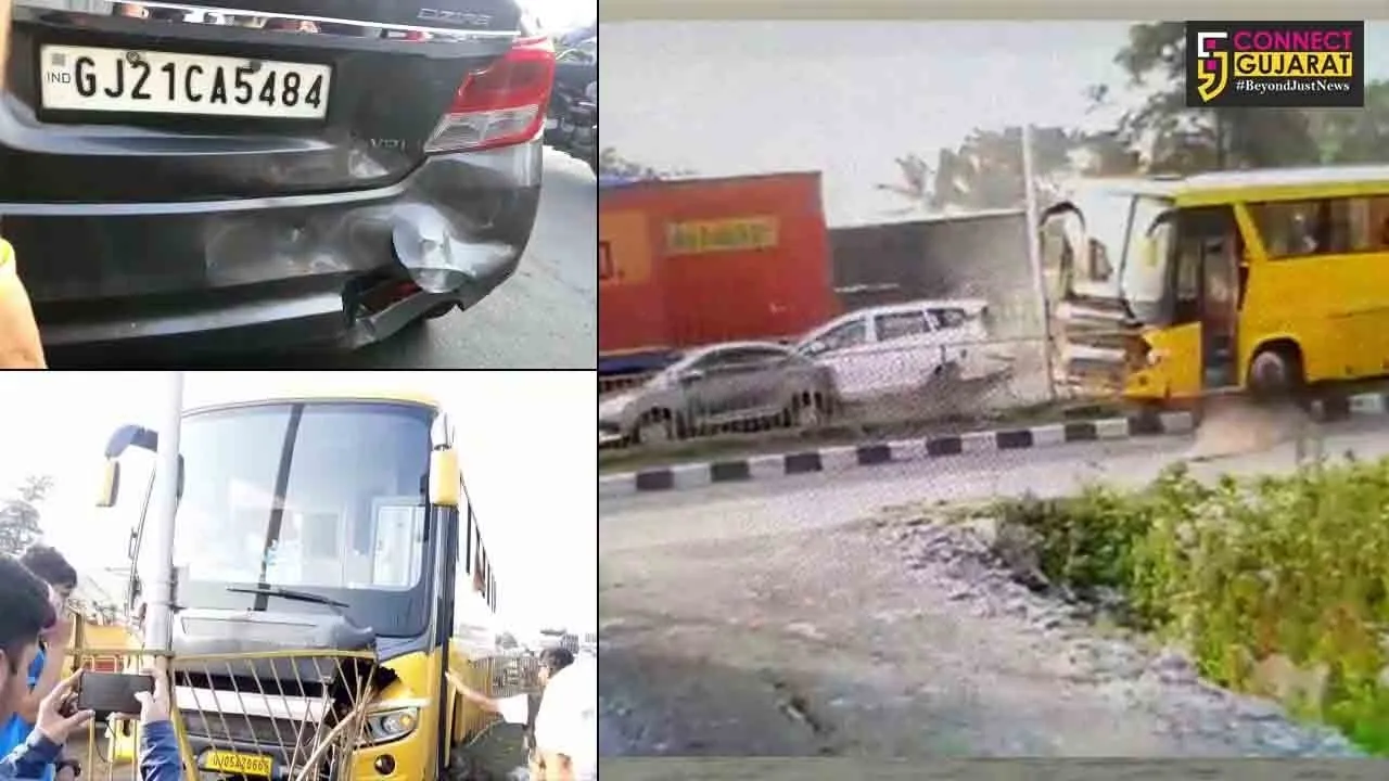 ટ્રિપલ અકસ્માત “Live” : સુરતના પીપોદરા નજીક બસ અને કાર વચ્ચે અકસ્માત,ઘટના સીસીટીવીમાં કેદ