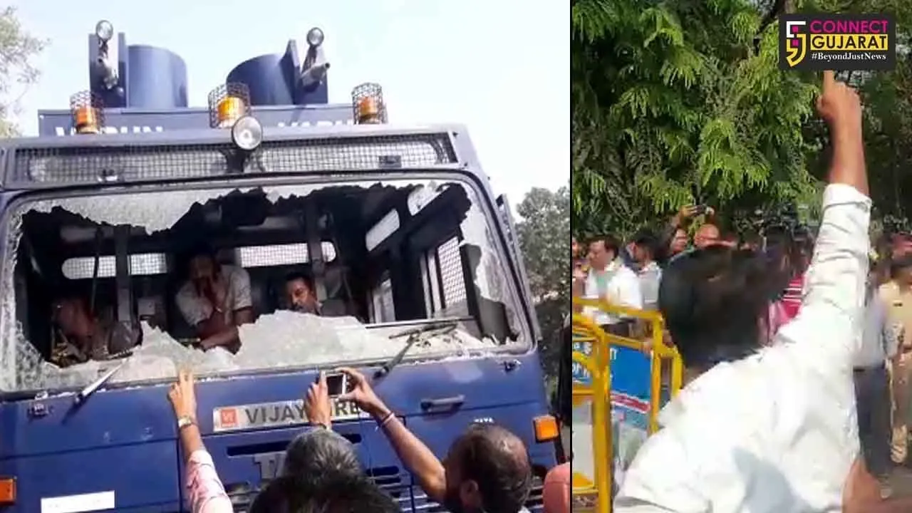 ગાંધીનગર: કોંગ્રેસનો અનેક મુદ્દે વિધાનસભા ઘેરાવ, પોલીસે કાર્યકરો પર પાણીમારો ચલાવી કરી અટકાયત