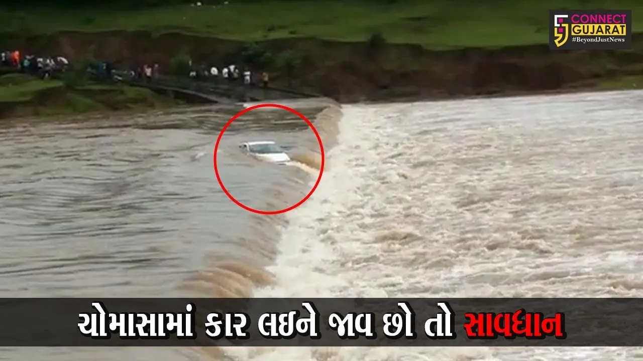 નવસારી : પુણી ગામે કોઝવે પરથી પસાર થતી કાર પાણીમાં તણાય, જુઓ પછી શું થયું